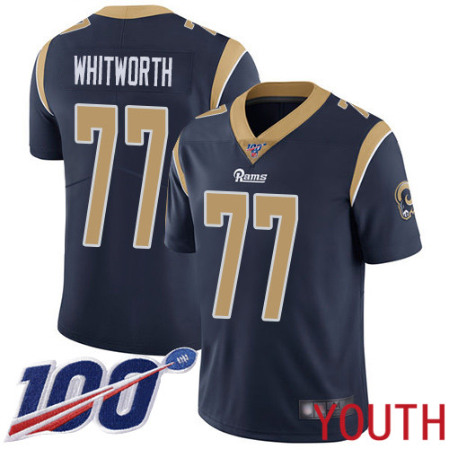 Los Angeles Rams Limited Navy Blue Youth Andrew Whitworth Home Jersey NFL Football 77 100th Season Vapor Untouchable